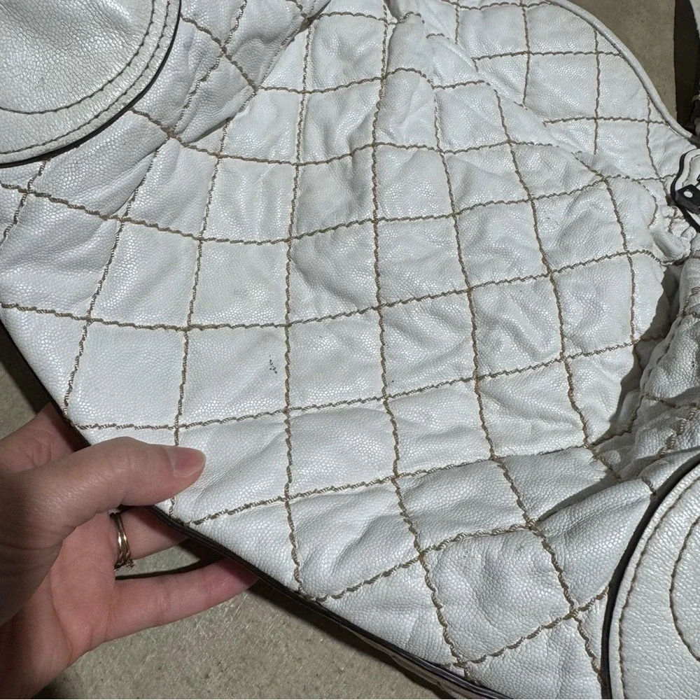 Juicy Couture Y2K Vintage White Leather‎ Quilted Bag Purse Coquette 90s Shoulder